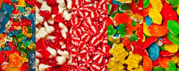 Sárga Piros Zöld Cukorkák Textúrája Sweets Egy Halom Közeli Édességbolt — Stock Fotó