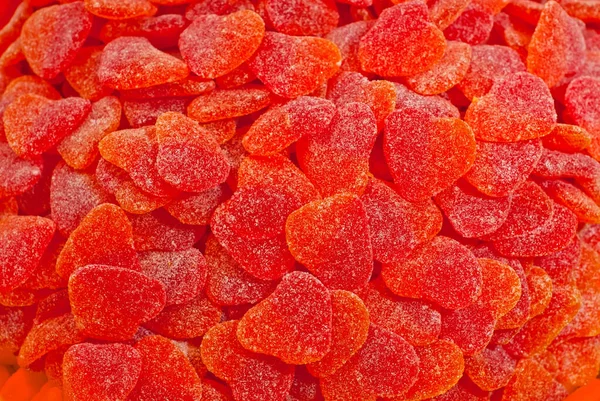 Struktura Červených Oranžových Bonbónů Sweets Hromadě Zblízka Okno Cukrárny — Stock fotografie