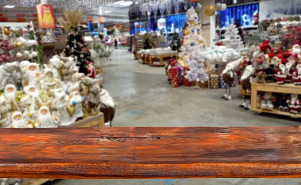 Panneau Bois Sur Fond Intérieur Supermarché Achetez Avec Des Jouets — Photo