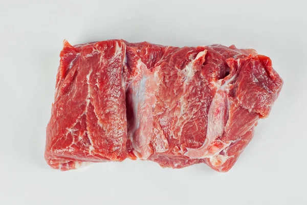 Rotes Fleisch Aus Nächster Nähe Stück Schweinefleisch Isoliert Auf Weißem — Stockfoto