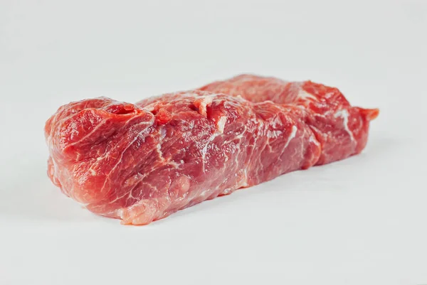 Rotes Fleisch Aus Nächster Nähe Stück Schweinefleisch Isoliert Auf Weißem — Stockfoto