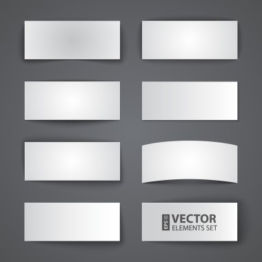 Set of blank paper banners with shadows on gray background