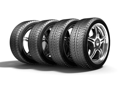 Wheel isolated on white. 3d illustration.