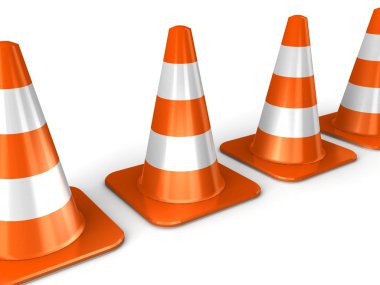 beyaz bitti izole 3d trafik koni.