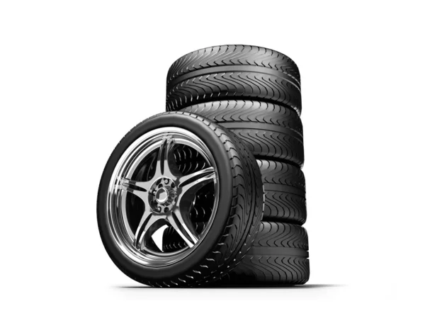 :Wheels isolated on white. 3d illustration. — Stock Photo, Image