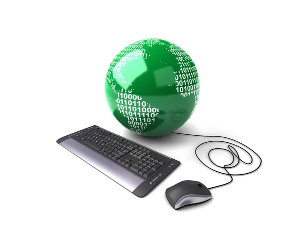 Earth Globe connected with computer keyboard — Stock Photo, Image