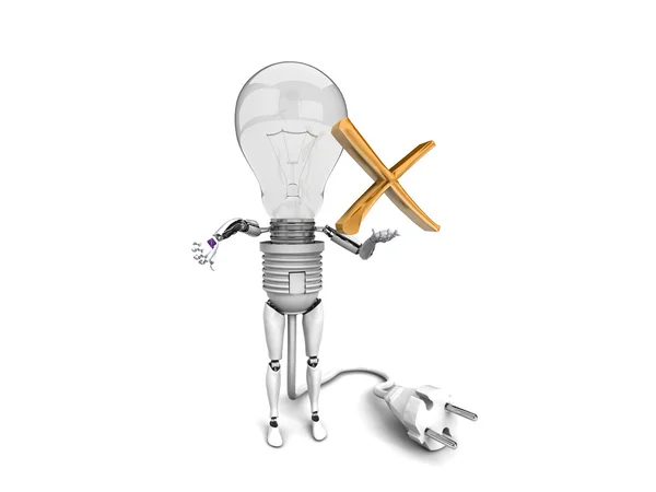 The robot "bulb" Holds in a hand "no" sign and show "bad" isolated on a white background — Stock Photo, Image