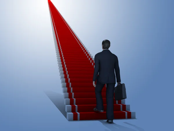Homme d'affaires monte au sommet des escaliers de succès 3D — Photo