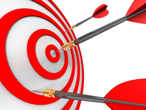 Abstract 3d illustration of arrows in target — Stock Photo, Image