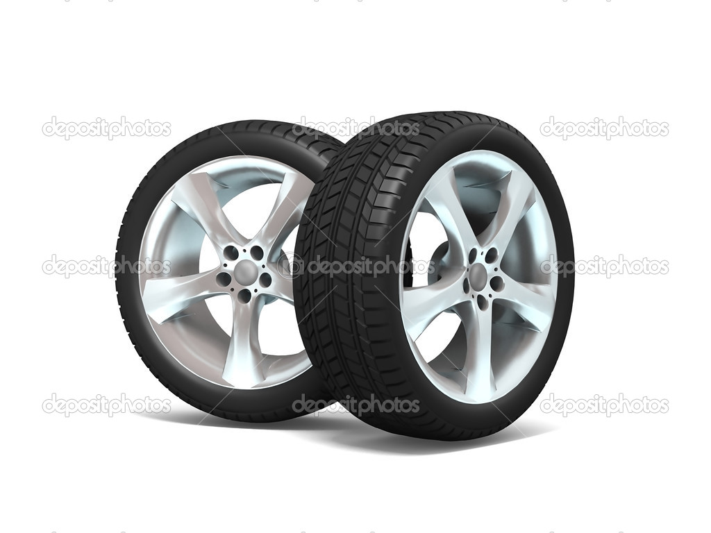 Car wheels on white background