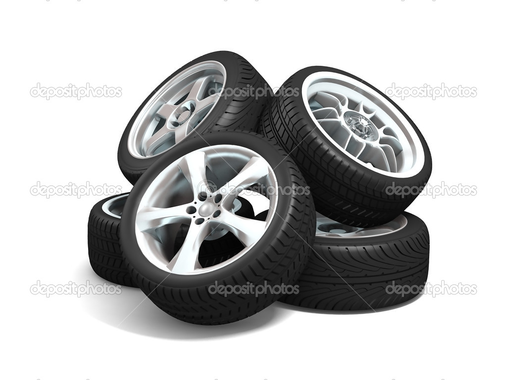 Car wheels on white background