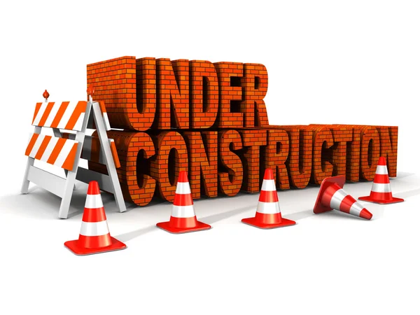 Em construção! com cones de tráfego — Fotografia de Stock