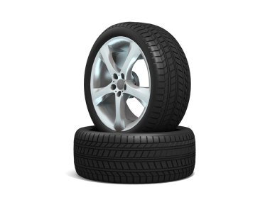 Beyaz arka planda araba tekerlekleri.