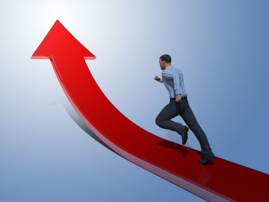 işadamı ekonomik durgunluk kavramı 3d çizimi üstesinden yön gösteren oka doğru