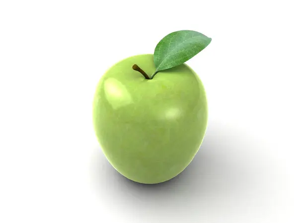 Свежее зеленое яблоко с зеленым листом — стоковое фото
