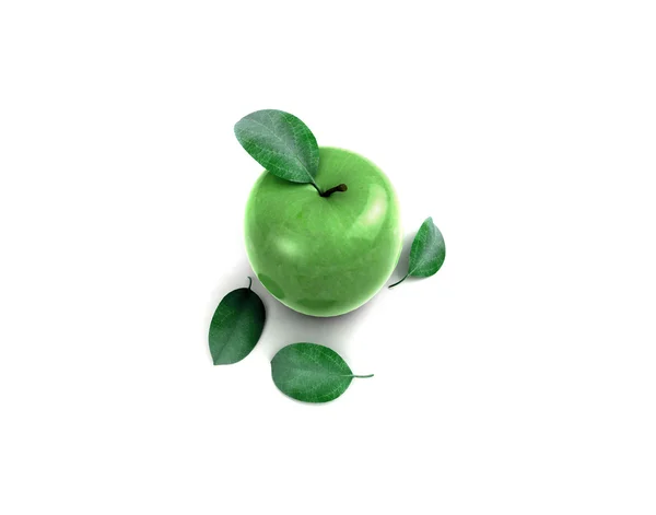 Свежее зеленое яблоко с зеленым листом — стоковое фото
