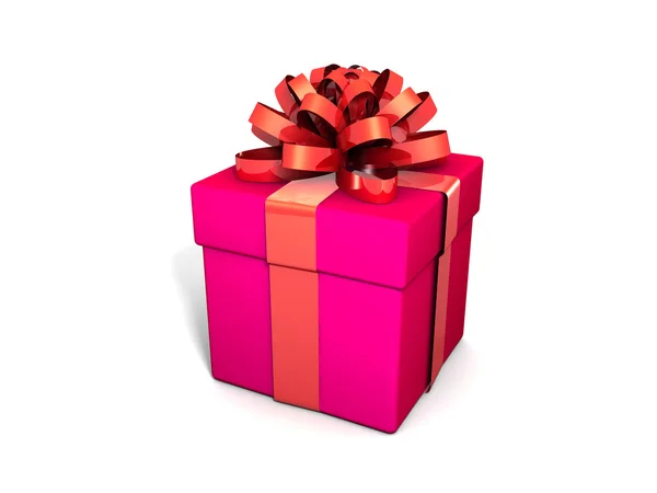 Single gift box with ribbon on white background — Stock Photo, Image