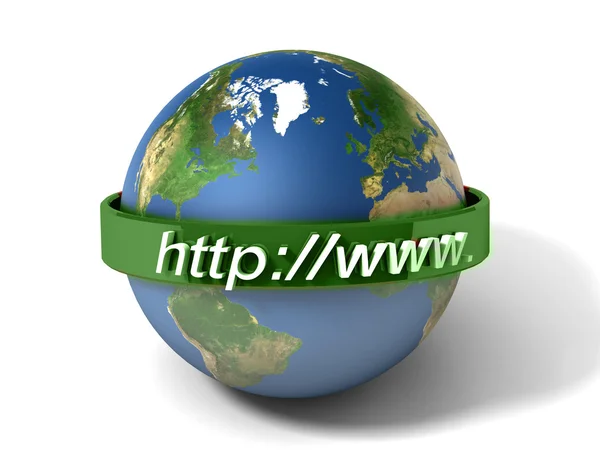 3d illustration of earth globe with internet address, over white background — Stock Photo, Image