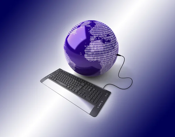 Earth Globe connected with computer keyboard. — Stock Photo, Image