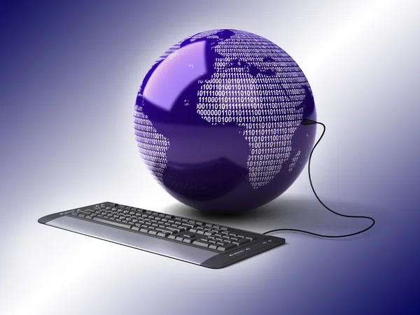 Earth Globe connected with computer keyboard. — Stock Photo, Image