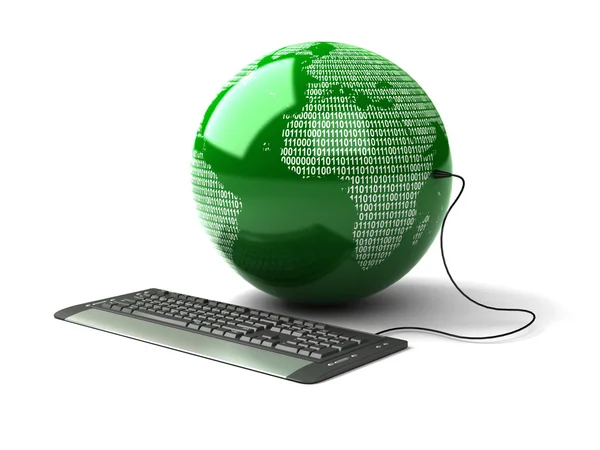 Earth globe verbonden met toetsenbord van de computer. — Stockfoto