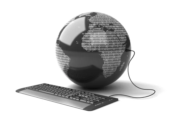 Earth globe verbonden met toetsenbord van de computer. — Stockfoto