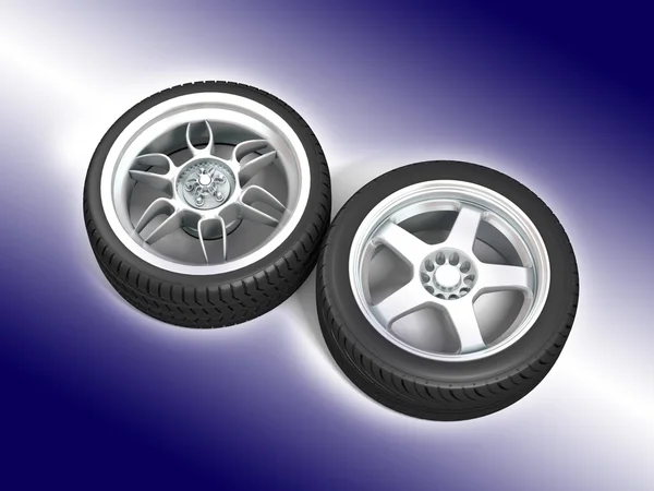 Wheels isolated on white. 3d illustration. — Stock Photo, Image
