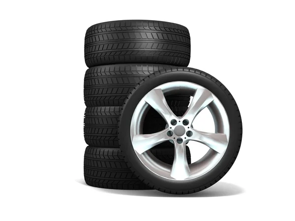 Wheels isolated on white. 3d illustration — Stock Photo, Image