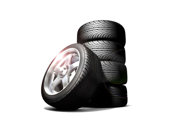 Wheels isolated on white. 3d illustration. — Stock Photo, Image