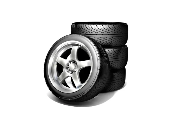 Wheels isolated on white. 3d illustration — Stock Photo, Image