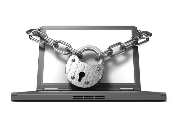 Laptop com fechadura e corrente — Fotografia de Stock
