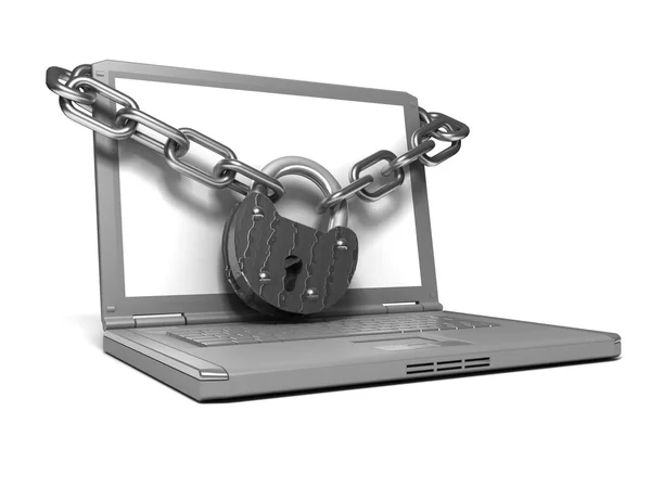 Laptop z blokady i łańcuch — Zdjęcie stockowe