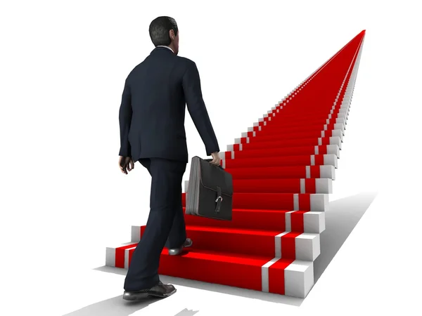 Biznes człowiek wspina się na szczyt 3d sukces kroki po schodach — Zdjęcie stockowe