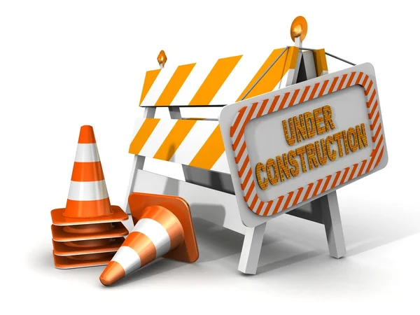 Em construção! com cones de tráfego — Fotografia de Stock