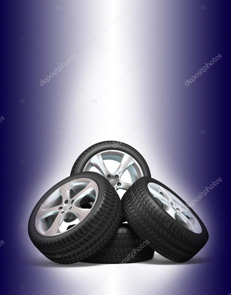 Wheels isolated on white. 3d illustration