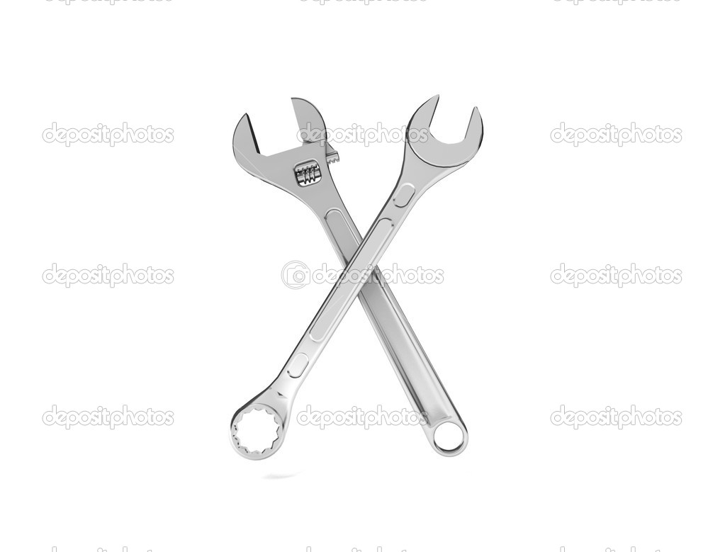 Two crossed spanners isolated on a white background