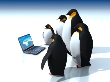 Penguenler laptop çevresinde
