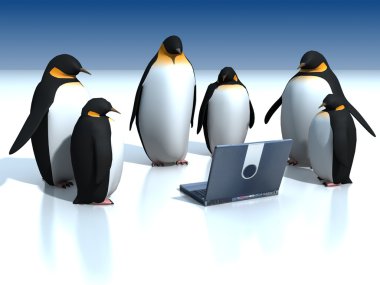 Penguenler laptop çevresinde