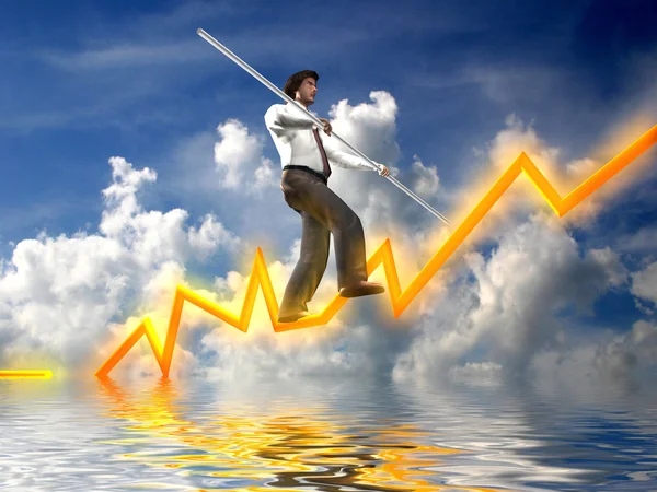 Businessman on a finance graphic aiming for the top — Stock Photo, Image