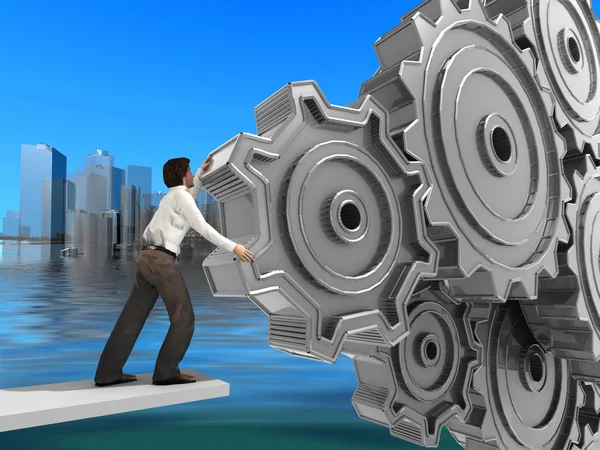 Businessman Turning a Gear — Stock Photo, Image