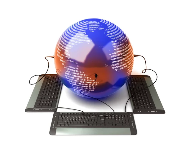地球全球连接与计算机键盘 — 图库照片