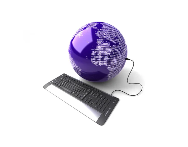 Earth globe verbonden met toetsenbord van de computer. — Stockfoto