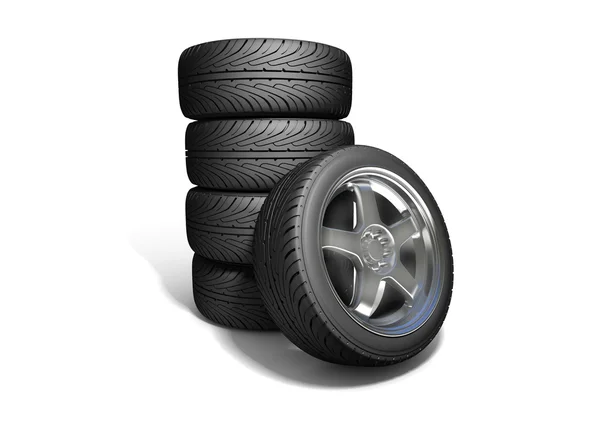 Wheels isolated on white. 3d illustration — Stock Photo, Image