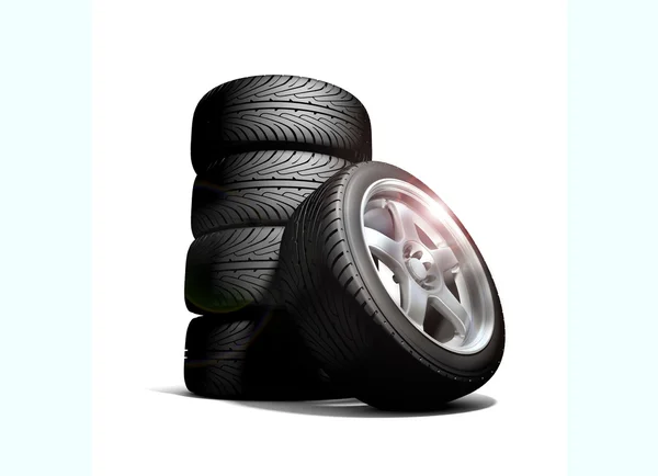 Hjul isolerade på vitt. 3D illustration — Stockfoto