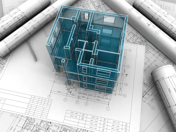 Modelo de tablero de pan de un edificio hecho bajo dibujos — Foto de Stock