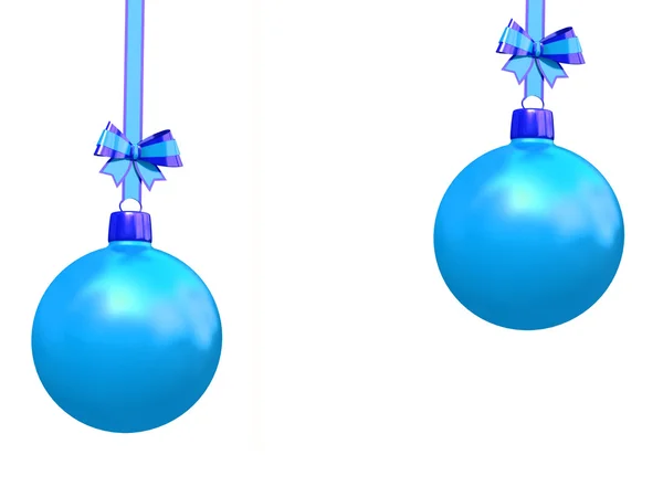 Christmas bollar hängande med band på vit bakgrund — Stockfoto