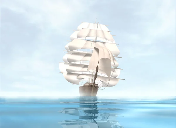 Sztuka fregaty żeglarstwo na konto bankowe mgła — Zdjęcie stockowe