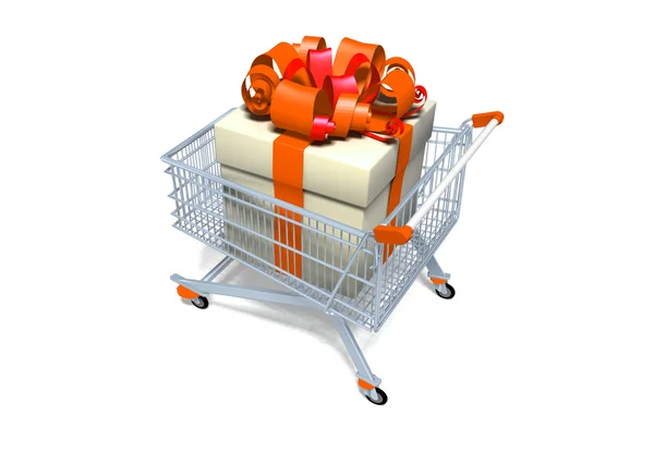 Shopping cart gåva — Stockfoto