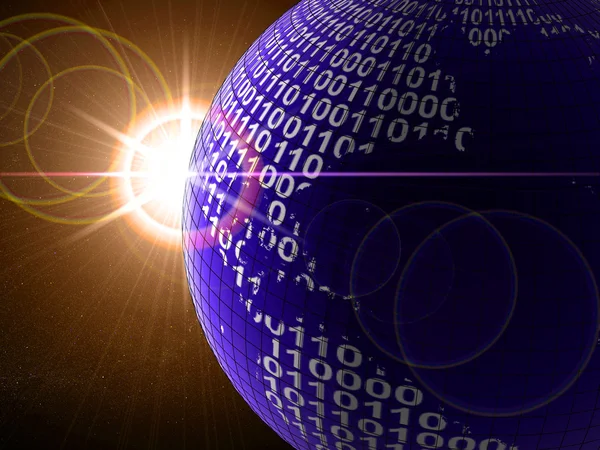 Binary code on a surface of a planet — Stock Photo, Image