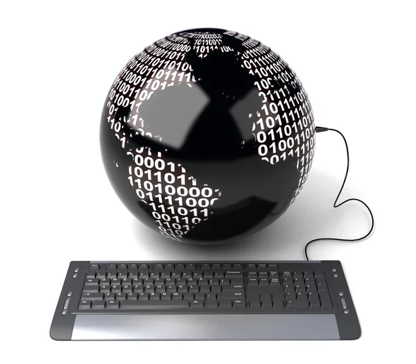 Globe Terre connecté au clavier de l'ordinateur — Photo